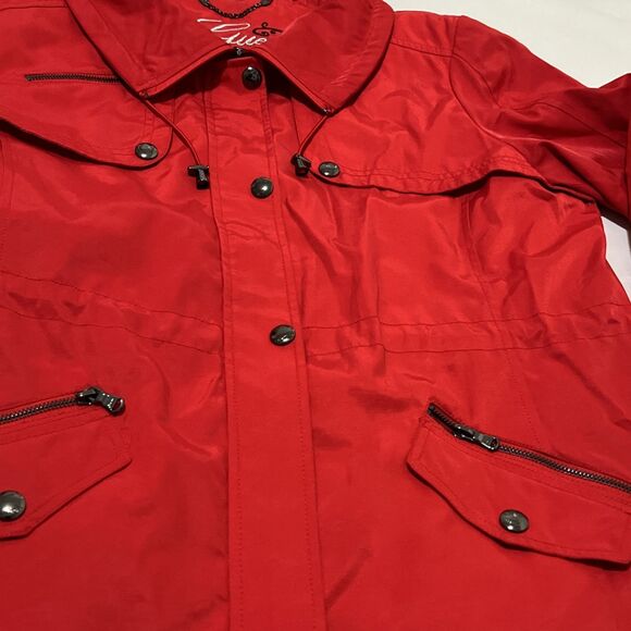 Guess Red Jacket Moto Coat Lined Metallic Zippers Women’s XL EUC - Picture 4 of 10